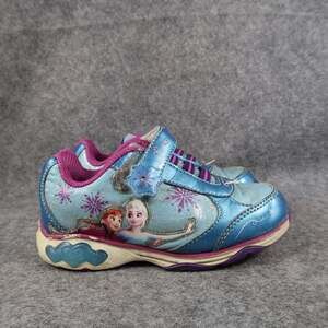 Disney Shoes Kids Toddler 10 Sneakers Frozen Elsa Easy On Strap Girls Blue